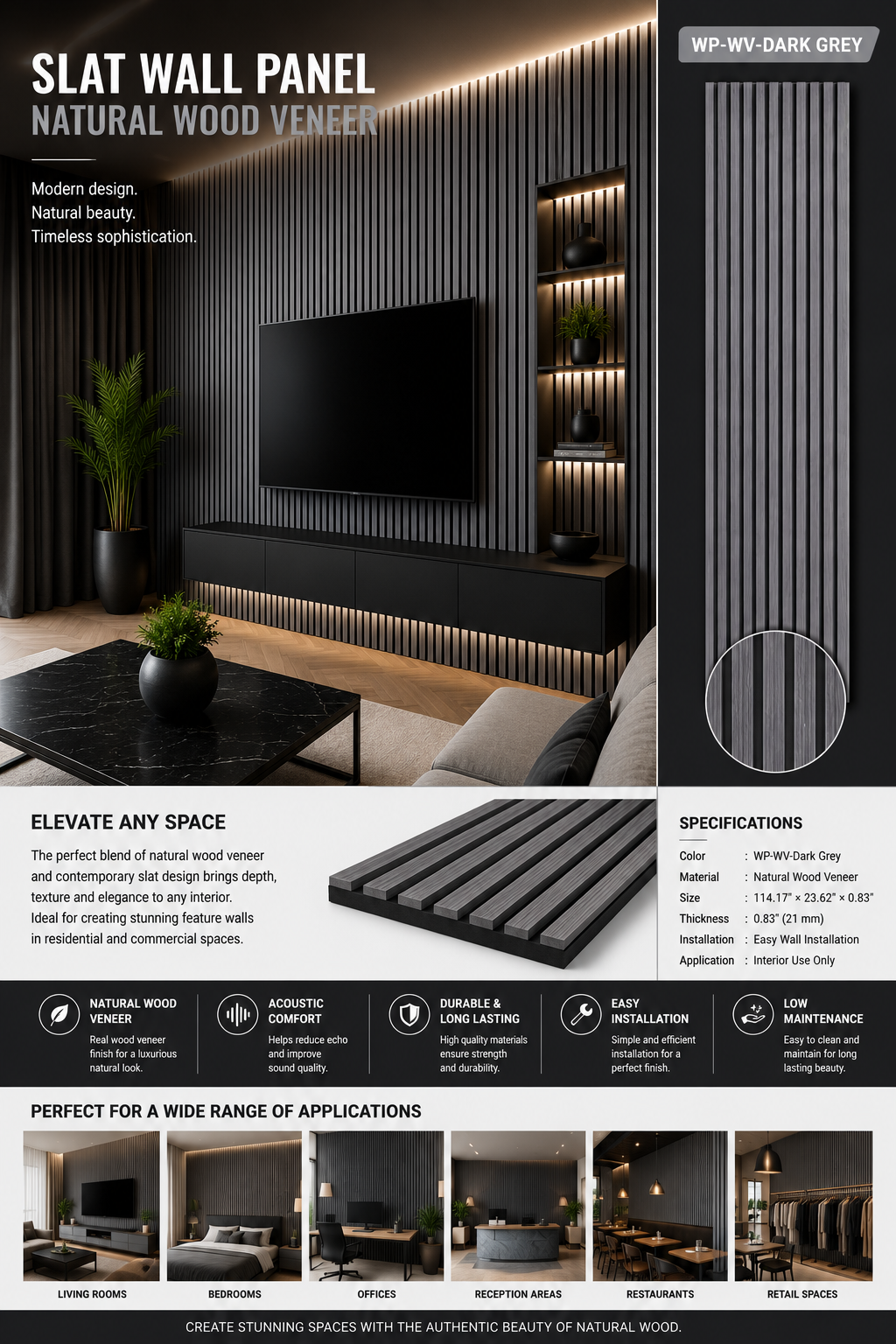 WP-WV-Dark Grey Slat Wall Panel