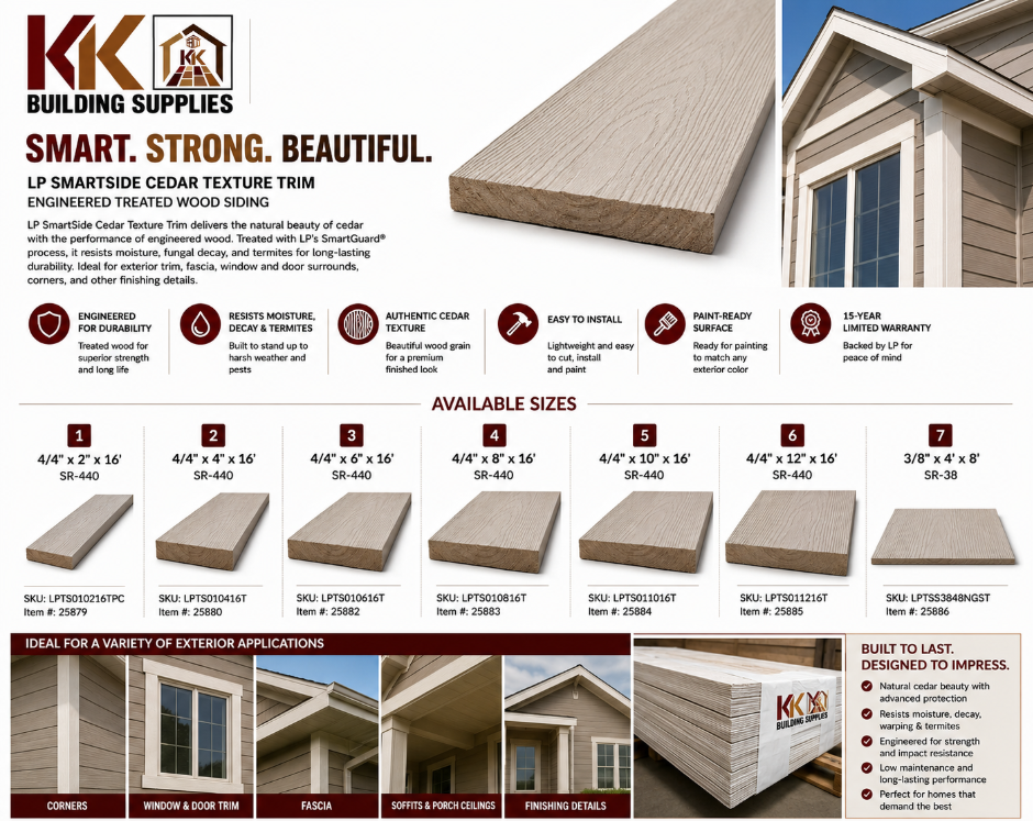 LP SmartSide Cedar Texture Trim Engineered Treated Wood Siding