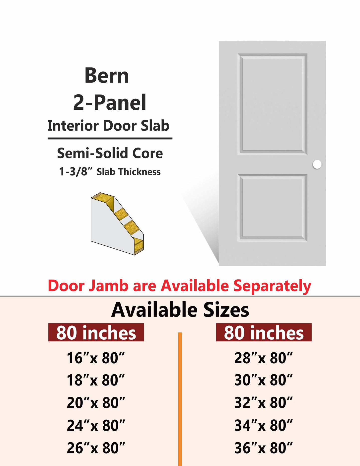 BERN-2 Panel Interior Door SLAB & PREHUNG (RH/LH/ND)