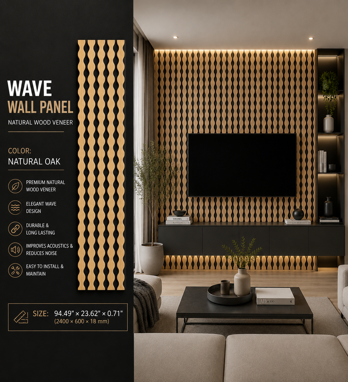 Wave 4 Acoustic Wall Panel – Natural Oak