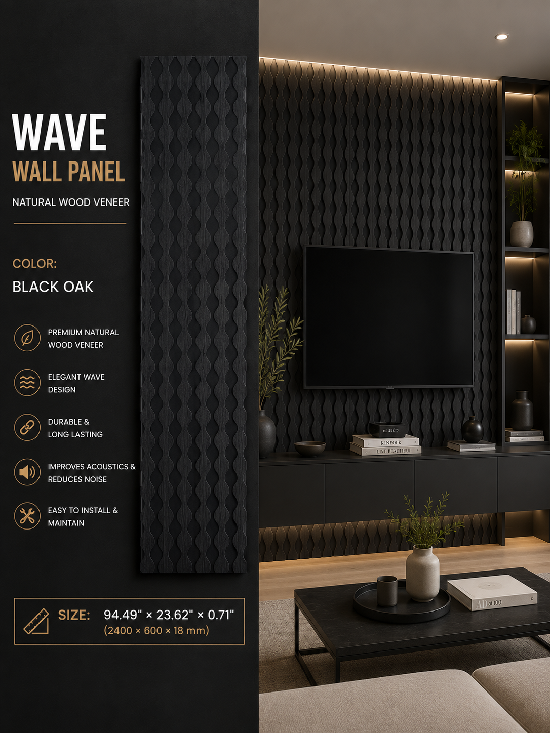 Wave 4 Acoustic Wall Panel – Black Oak