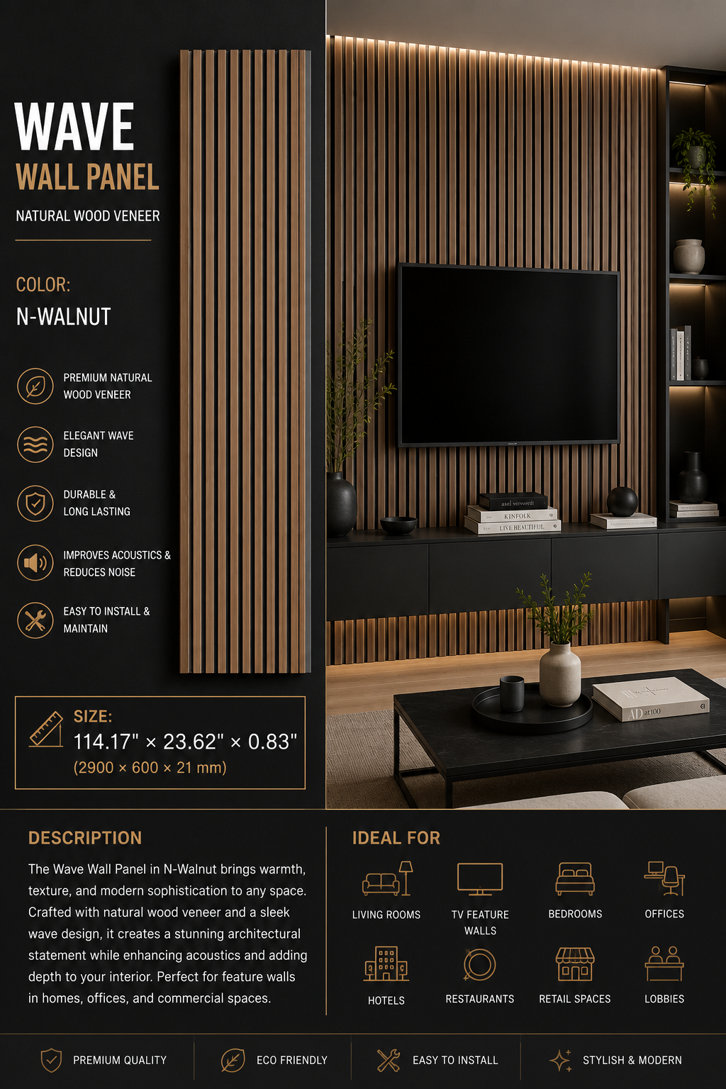 N-Walnut Acoustic Wall Panel