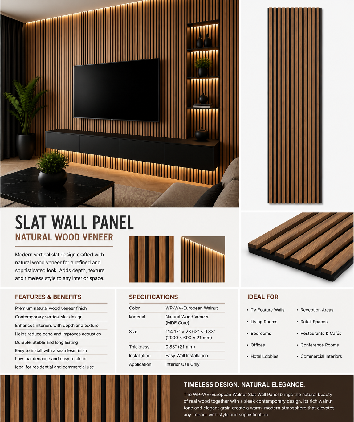 WP-WV-European Walnut Slat Wall Panel