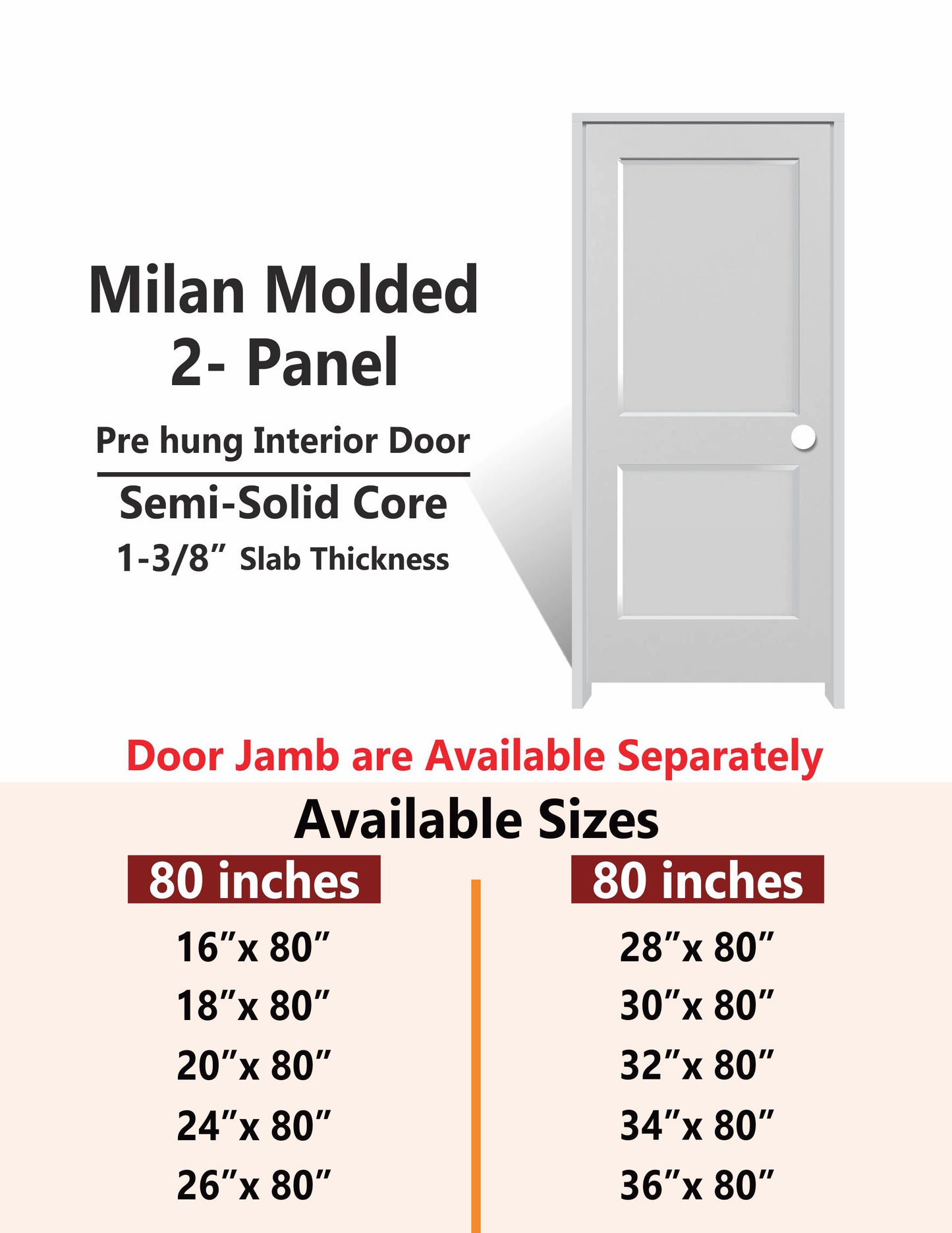 MILAN-2 Panel Interior Door SLAB & PREHUNG (RH/LH/ND)