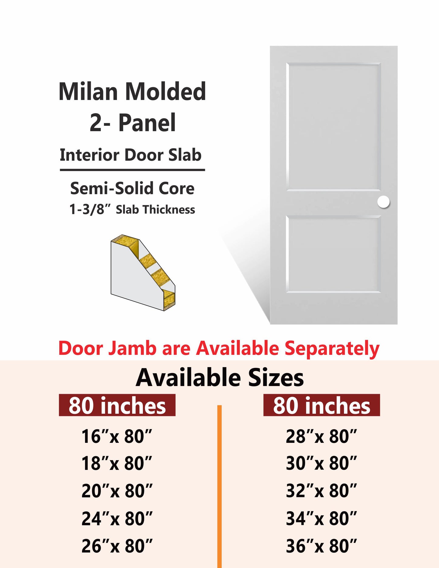 MILAN-2 Panel Interior Door SLAB & PREHUNG (RH/LH/ND)