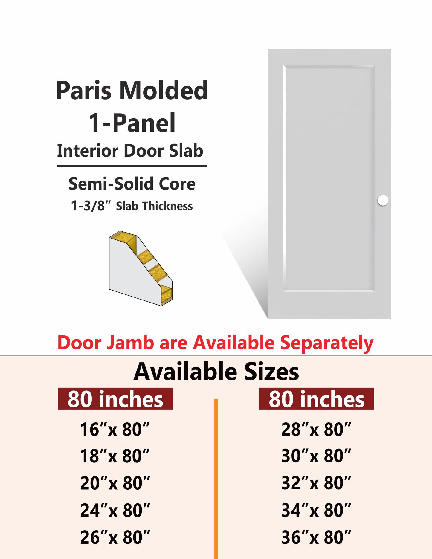 PARIS-1 Panel Interior Door SLAB & PREHUNG (RH/LH/ND)